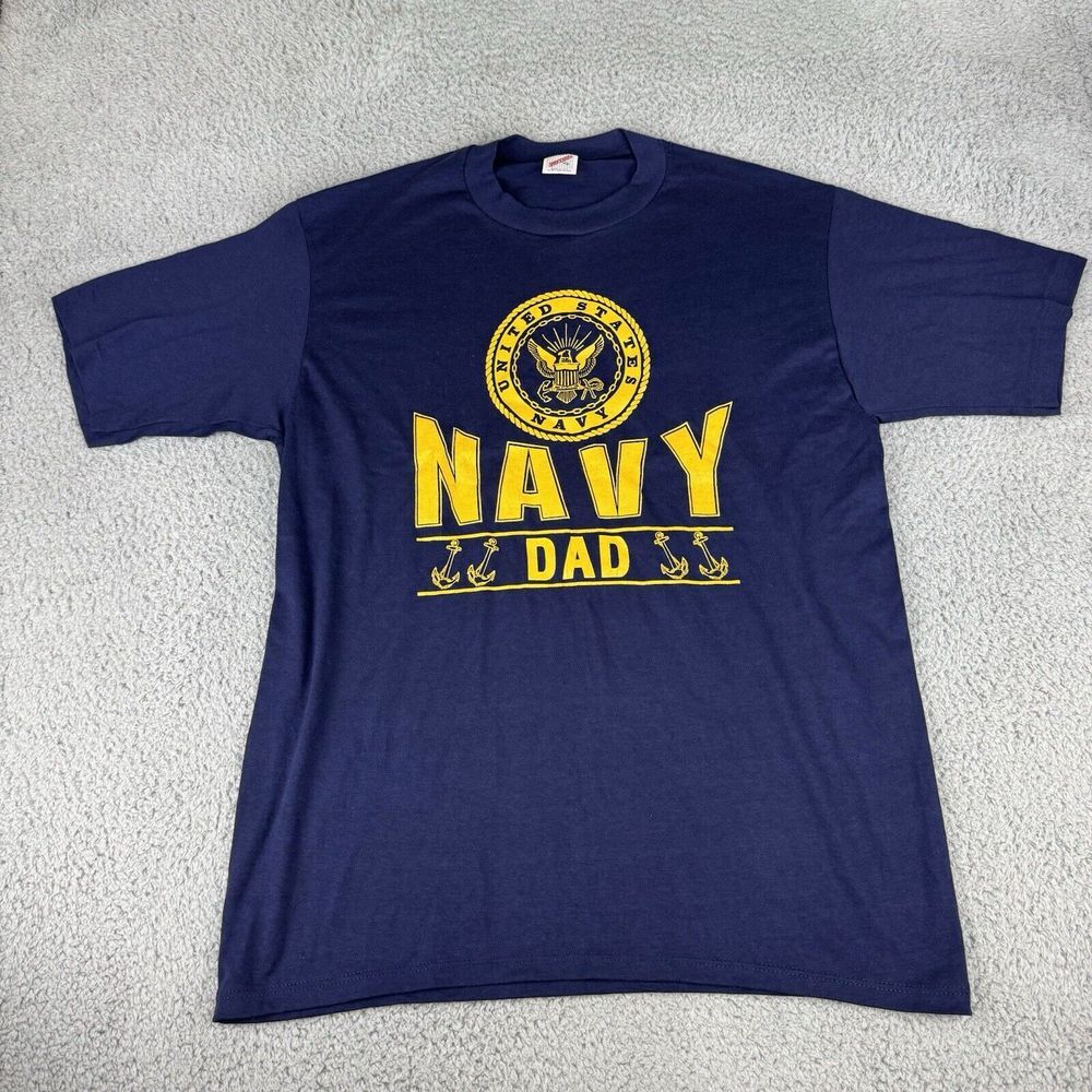 Vintage Navy Dad‎ Single Stitch T Shirt Blue Men's Size Xl Jerzees Y2k 90s